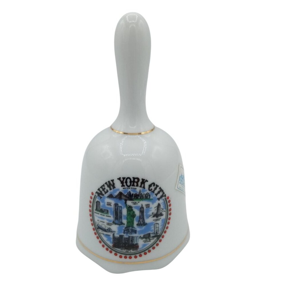 New York City Souvenir Porcelain Bell Famous Skyline Design Vintage 5.5 Inches